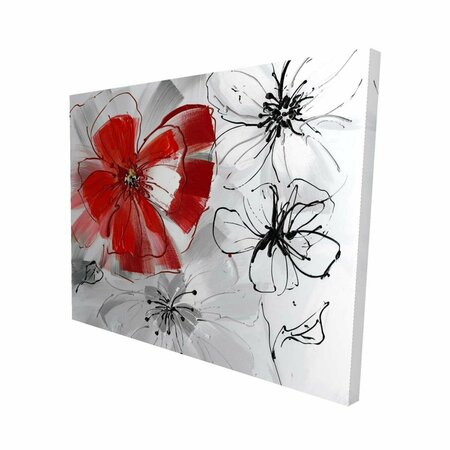 FONDO 16 x 20 in. Red & Grey Flowers-Print on Canvas FO2790556